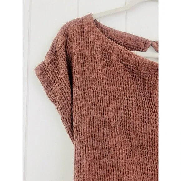 Free People Pull Me In Brown Textured Waffle Knit Soft Cozy Romper Minimalist S - Picture 5 of 10